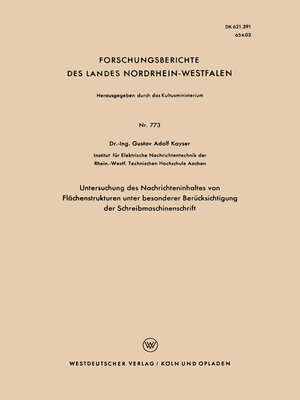 cover image of Untersuchung des Nachrichteninhaltes von Flächenstrukturen unter besonderer Berücksichtigung der Schreibmaschinenschrift